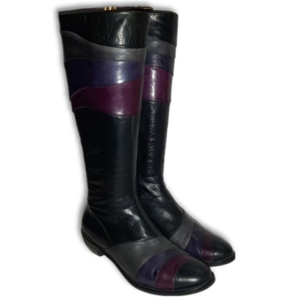 ARNOLD CHURGIN Handmade Colorblock Knee High Tall Boot Genuine Leather Sz US 6.5